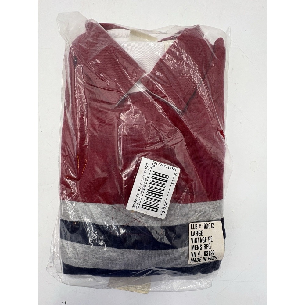LL Bean‎ Heavy Deadstock VTG 90s Rugby Shirt Sz L Red Stripe 100% Cotton Peru